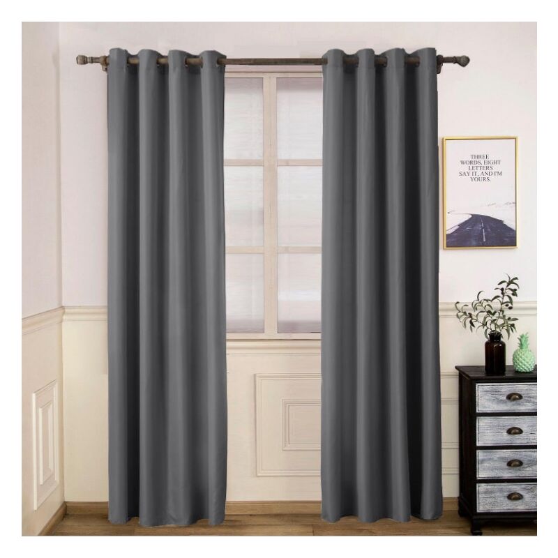 Lot de 2 Rideau Occultant Salon Avec Oeillets Isolation Thermique Anti Froid Gris fonce L140 x h 260 cm