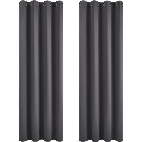 Rideaux occultants 114 x 132 cm, lot de 2 panneaux, rideaux unis couleur gris foncé pour fenêtre