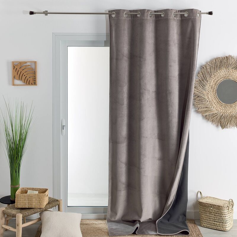 Rideau isolant et occultant en velours doublé polaire Taupe 135x280 cm