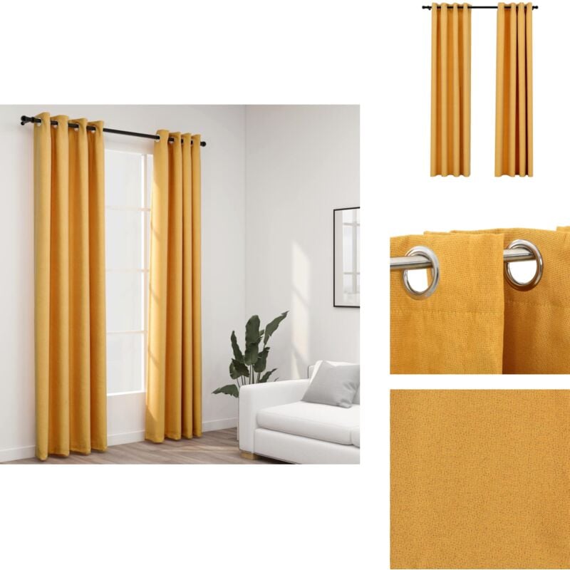 Rideaux occultants Aspect lin à œillets 2 pcs Jaune 140x245 cm - Rideaux Occultants - Rideaux Jaunes - Rideaux Lin - Décoration Intérieure - Intimité