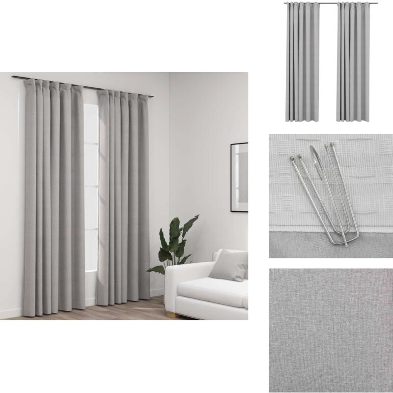 Vidaxl - Rideaux occultants aspect lin avec crochets 2pcs Gris 140x245cm - Rideaux Occultants - Rideaux Gris - Rideaux Lin - Décoration Intérieure