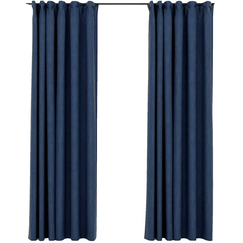 Vidaxl - Rideaux occultants aspect lin avec crochets 2pcs Bleu 140x245cm