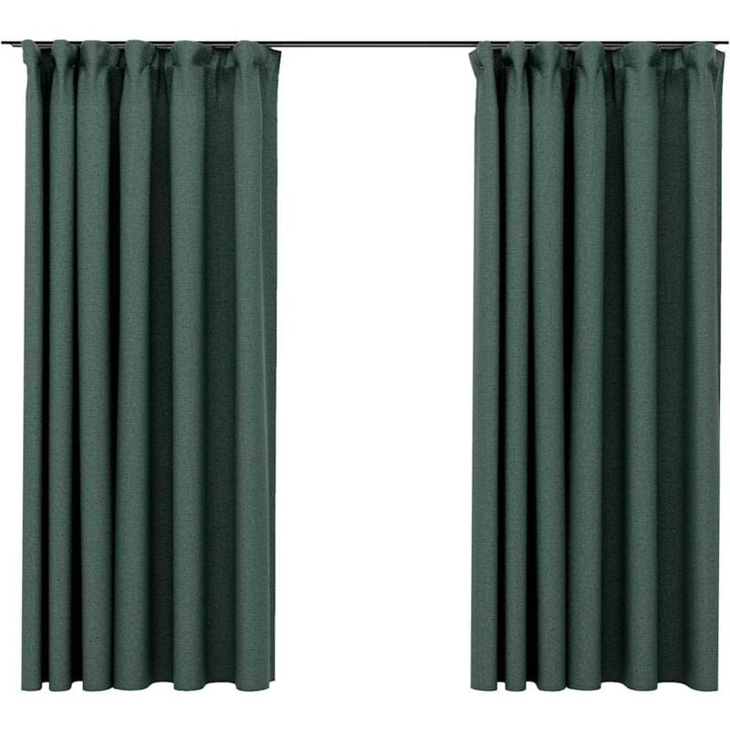 Vidaxl - Rideaux occultants aspect lin avec crochets 2pcs Vert 140x175cm