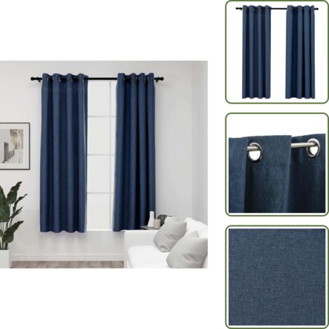 Rideaux occultants Aspect lin avec œillets 2 pcs Bleu 140x175cm - Rideaux Occultants - Rideaux Bleus - Rideaux Lin - Décoration Intérieure - Intimité