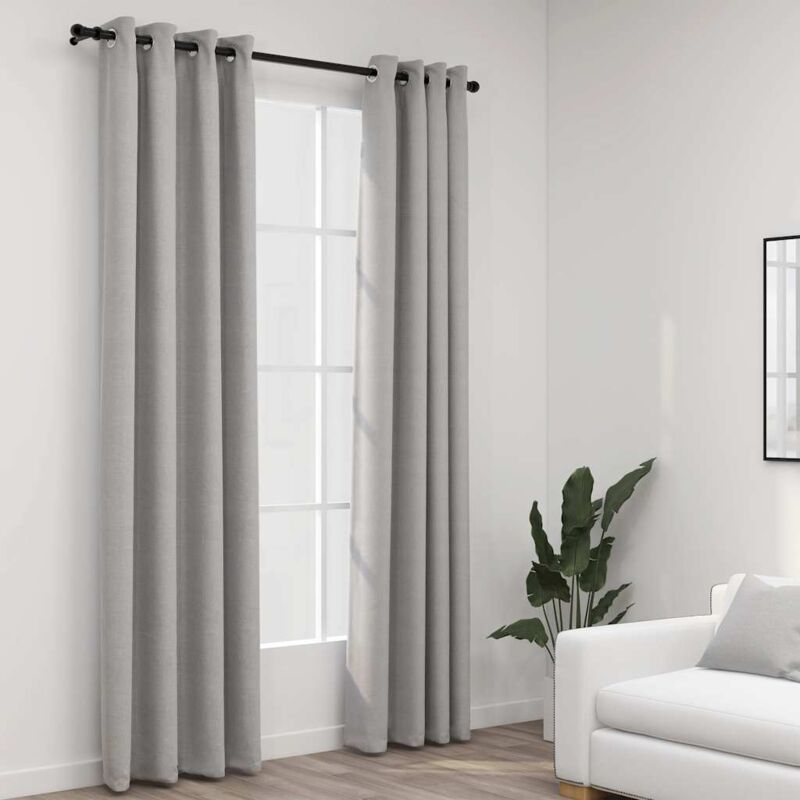 Vidaxl - Rideaux occultants Aspect lin avec œillets 2 pcs Gris 140x245cm