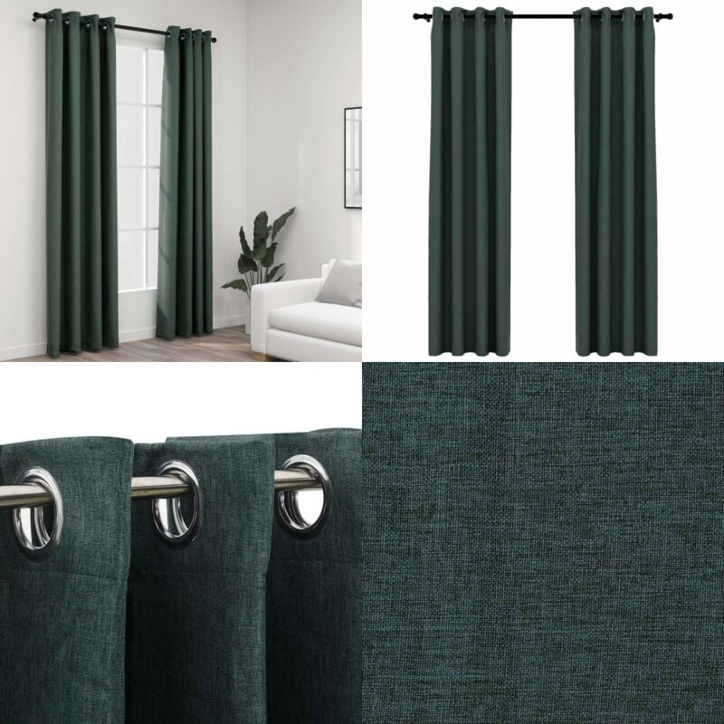 Rideaux occultants Aspect lin avec œillets 2 pcs Vert 140x245cm - Rideaux Occultants - Rideaux Verts - Rideaux Lin - Décoration Intérieure - Intimité
