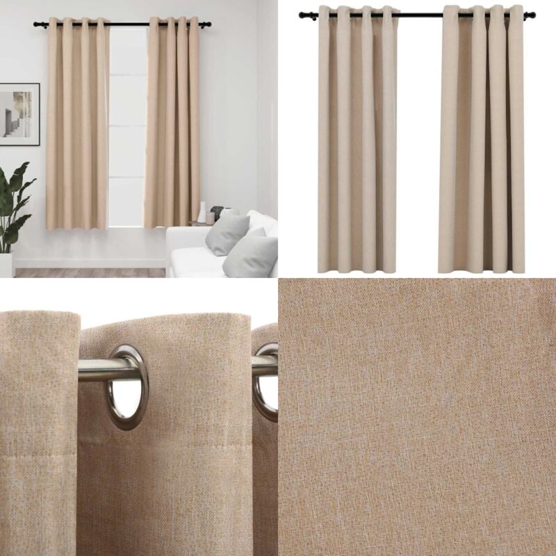 Vidaxl - Rideaux occultants aspect lin avec œillets 2pcs beige 140x175cm - Rideaux Occultants - Rideaux Lin - Rideaux Beige - Décoration Intérieure
