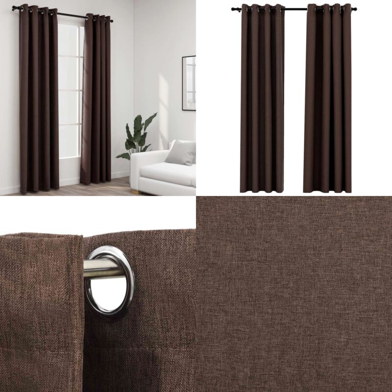 Vidaxl - Rideaux occultants Aspect lin avec œillets 2pcs Taupe 140x245cm - Rideaux Occultants - Rideaux Lin - Rideaux Taupe - Rideaux Pour Salon