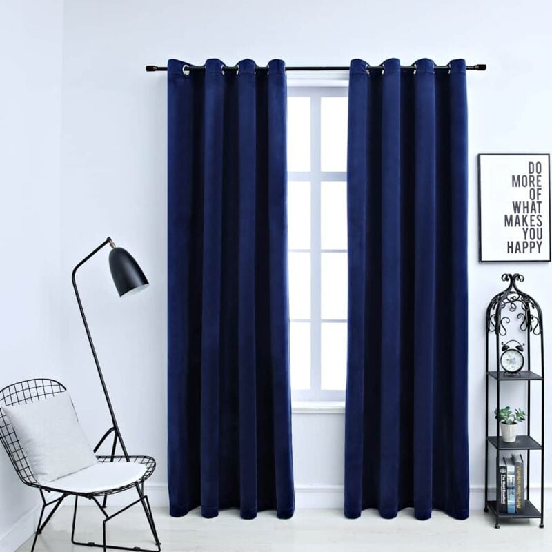 Vidaxl - Rideaux occultants et anneaux 2pcs Velours Bleu foncé 140x175cm