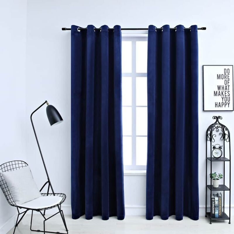 Rideaux occultants et anneaux 2pcs Velours Bleu foncé 140x225cm Vidaxl