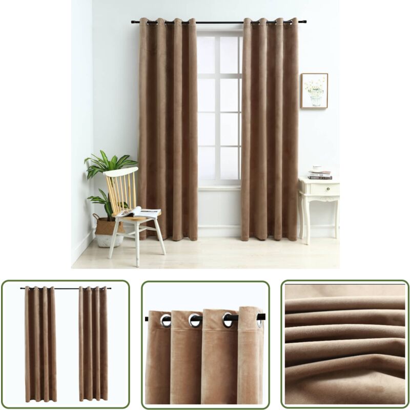 Doc&et² - The Living Store Rideaux occultants avec anneaux 2 pcs Velours Beige 140x245 cm - Rideaux Velours - Rideaux Occultants - Rideaux Beige