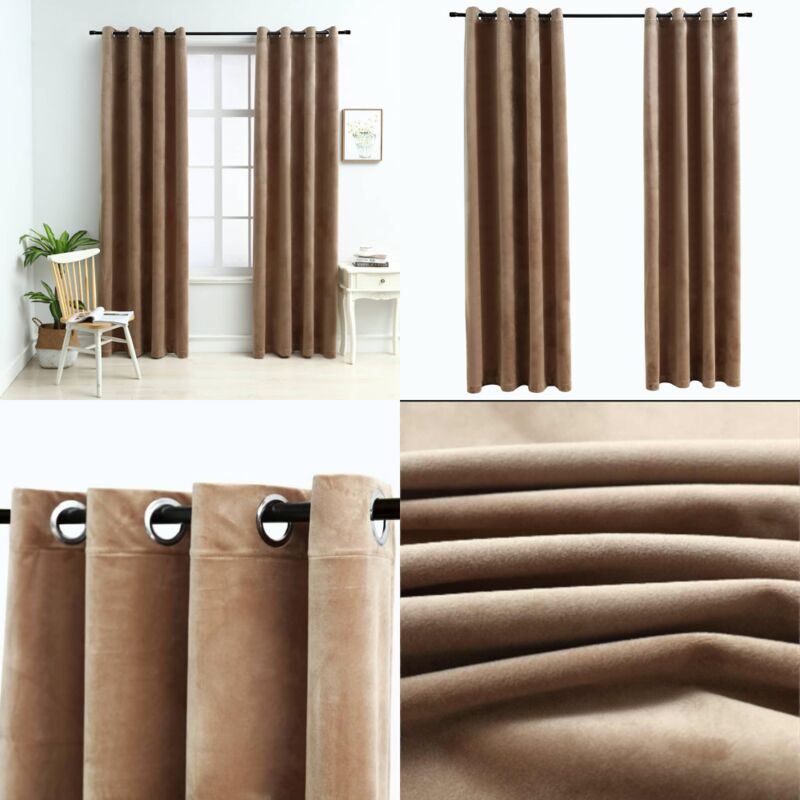 Vidaxl - Rideaux occultants avec anneaux 2 pcs Velours Beige 140x245 cm - Rideaux Velours - Rideaux Occultants - Rideaux Beige - Décoration