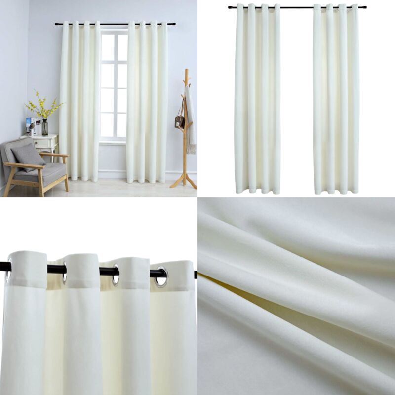 Vidaxl - Rideaux occultants avec anneaux 2 pcs Velours Crème 140x225 cm - Rideaux Velours - Rideaux Occultants - Rideaux Décoratifs - Rideaux Pour