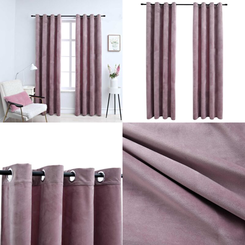 Vidaxl - Rideaux occultants avec anneaux 2 pcs Velours Rose 140x225 cm - Rideaux Velours - Rideaux Décoratifs - Rideaux Occultants - Rideaux Pour