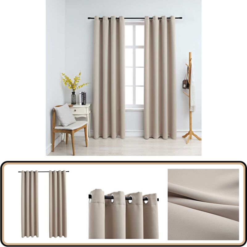 Vidaxl - Rideaux occultants avec anneaux en métal 2 pcs Beige 140x175 cm - Rideaux Occultants - Rideaux Beige - Rideaux Pour Salon - Rideaux Pour