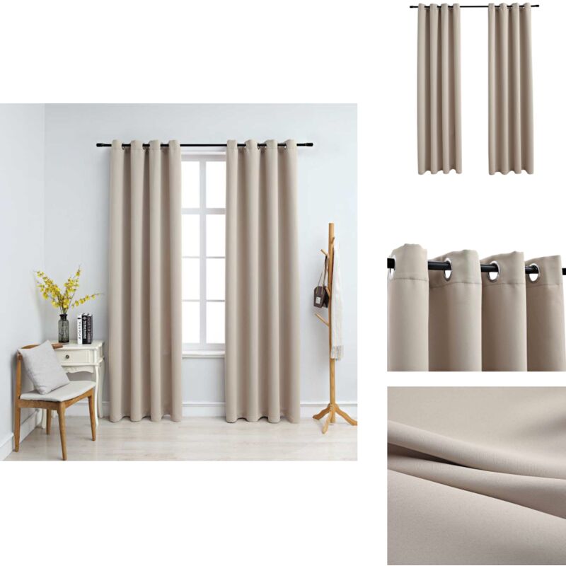 Vidaxl - Rideaux occultants avec anneaux en métal 2 pcs Beige 140x175 cm - Rideaux Occultants - Rideaux Beige - Rideaux Pour Salon - Rideaux Pour