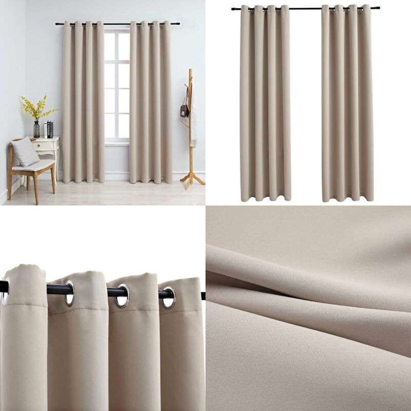 Vidaxl - Rideaux occultants avec anneaux en métal 2 pcs Beige 140x225 cm - Rideaux Occultants - Rideaux Décoratifs - Rideaux Beige - Rideaux Pour