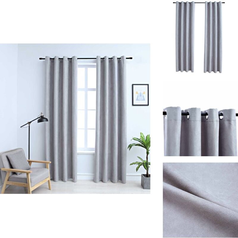 Vidaxl - Rideaux occultants avec anneaux en métal 2 pcs Gris 140x245 cm - Rideaux Décoratifs - Rideaux Gris - Rideaux Pour Salon - Rideaux Chambre