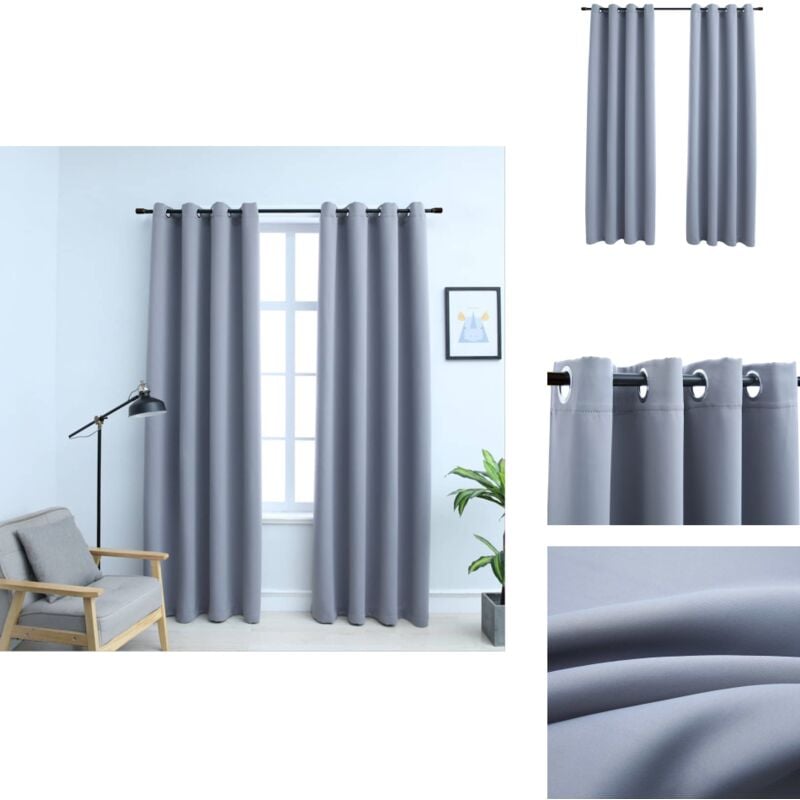 Vidaxl - Rideaux occultants avec anneaux en métal 2 pcs Gris 140x245 cm - Rideaux Occultants - Rideaux Gris - Rideaux Pour Salon - Rideaux Pour