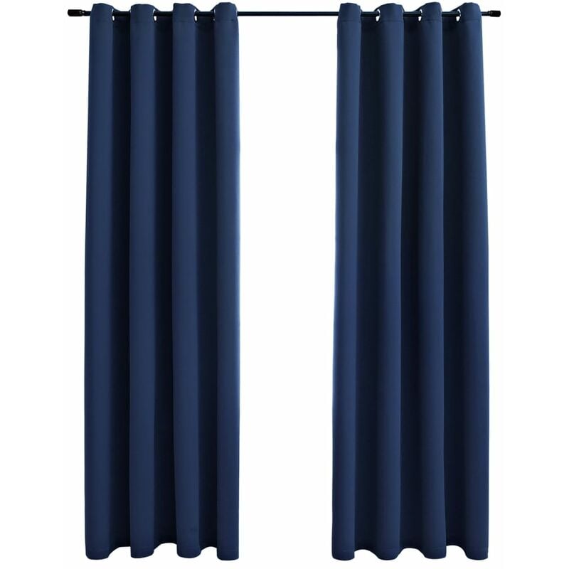 Rideaux occultants avec anneaux en métal 2 pcs Bleu 140x175 cm Vidaxl Bleu