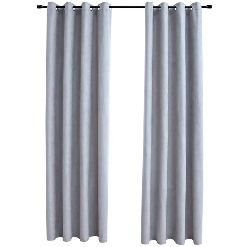 Rideaux occultants avec anneaux en métal 2 pcs Gris 140x175 cm vidaXL