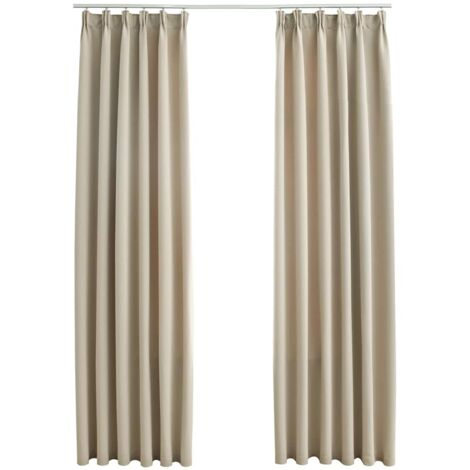 Rideaux occultants avec crochets 2 pcs Beige 140x175 cm