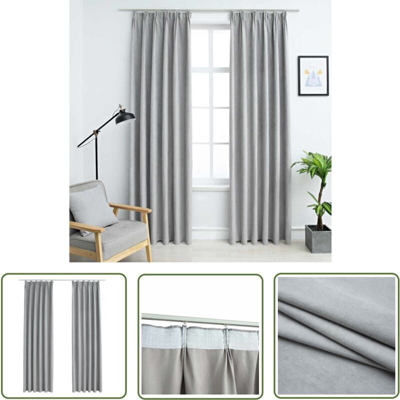 Galozzoit - The Living Store Rideaux occultants avec crochets 2 pcs Gris 140x225 cm - Rideaux Décoratifs - Rideaux Gris - Rideaux Pour Salon