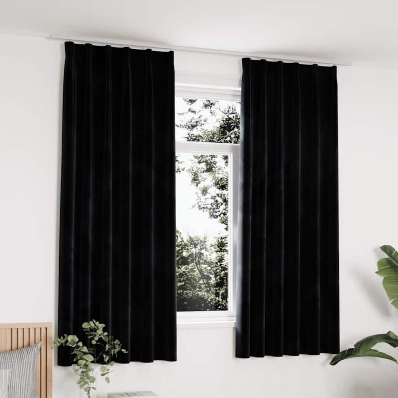 Vidaxl - Rideaux occultants avec crochets 2 pcs Velours Noir 140x175 cm