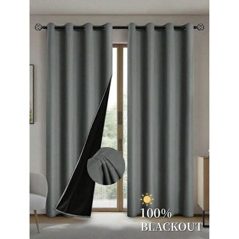 Rideaux occultants avec doublure isolante pour salon, chambre, cuisine, décoration intérieure, gris foncé