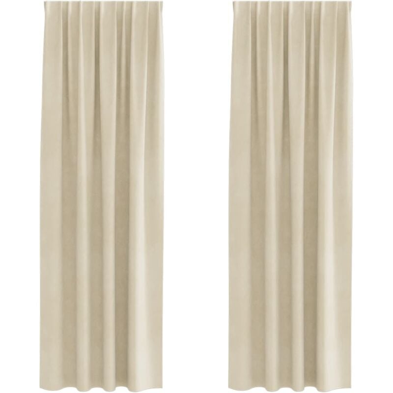 Rideaux occultants avec bande supérieure 2 pièces en velours crème Vidaxl