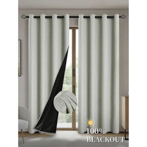 Rideaux occultants beiges avec doublure isolante thermique pour salon, chambre, cuisine et décoration intérieure.