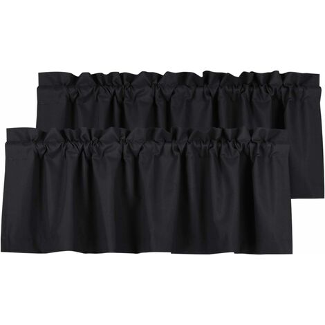 Rideaux occultants Cantonnière de poche à tringle douce et imperméable pour fenêtre de cuisine et de salle de bain Cantonnières assombrissantes pour chambre à coucher, 2 panneaux, 52 po x 18 po, noir