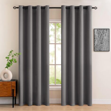 Rideaux occultants  clair à œillets - Opaques, doux et esthétiques - Lot de 2, isolation thermique, anti-froid et chaud, rideaux de fenêtre, chambre, maison, salon, intérieur, 2 x 140 x 260 cm，（Gris f
