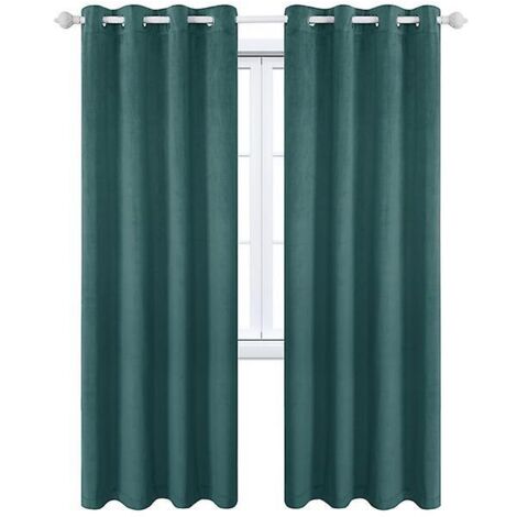 Rideaux occultants en velours vert foncé pour salon et chambre à coucher - 132 x 160 cm