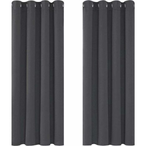 Rideaux Occultants Isolant Thermique Anti Froid, 117x138 CM (Largeur x Hauteur), Design Moderne à Oeillets, Rideaux pour Salon et Chambre, Gris Foncé, 2 Pièces-LARGEIGHT
