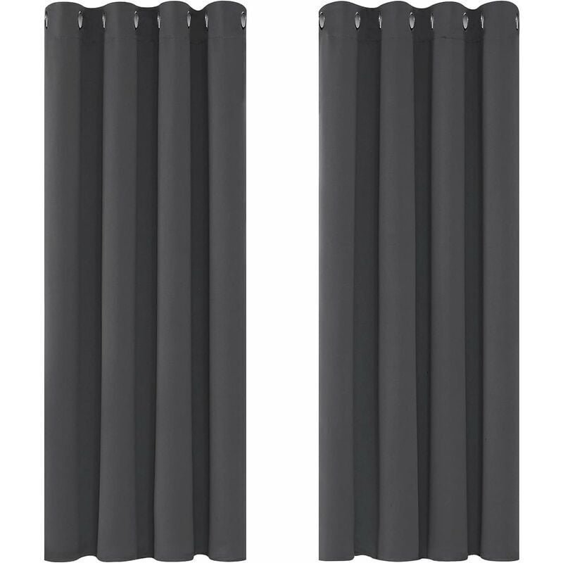 Ikodm - Rideaux Occultants Isolant Thermique Anti Froid - 117x138 cm (Largeur x Hauteur) - Design Moderne à Oeillets - Pour Salon et Chambre - Gris