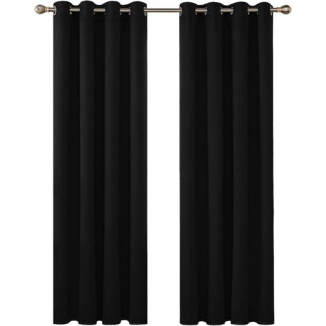 Rideaux Occultants Isolant Thermique,  Design Moderne à Oeillets, 107x214 CM, Noir, 2 Pièces