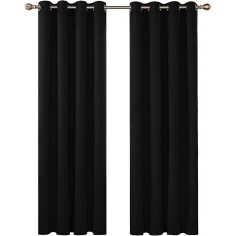 Rideaux Occultants Isolant Thermique, Design Moderne à Oeillets, 107x214 CM, Noir, 2 Pièces