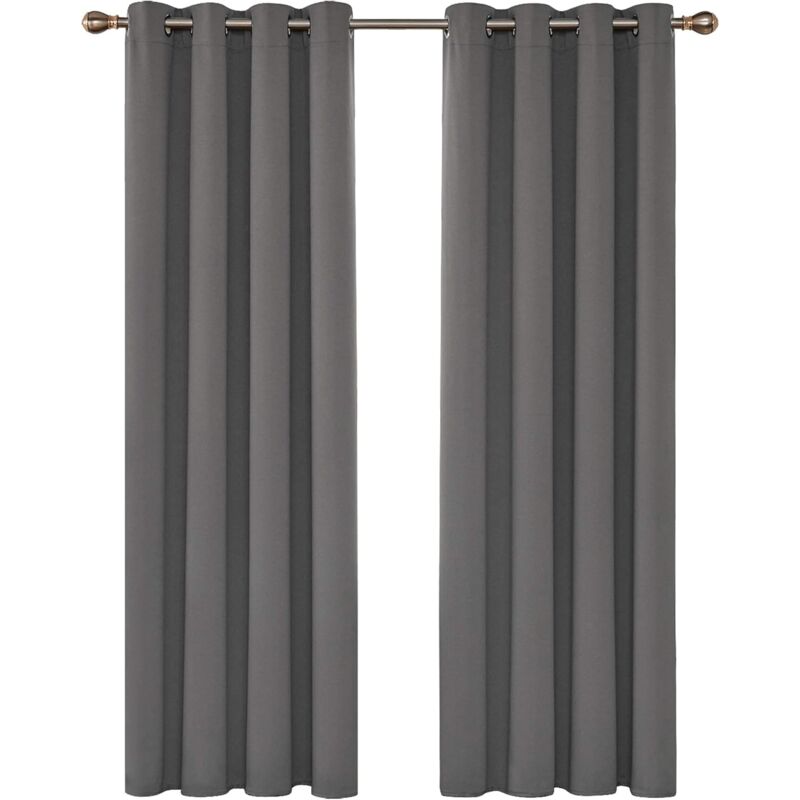 Rideaux Occultants Isolant Thermique, Rideaux pour Salon et Chambre, Design Moderne à Oeillets, 132x160 CM (Largeur x Hauteur), Gris Clair, 2 Pièces