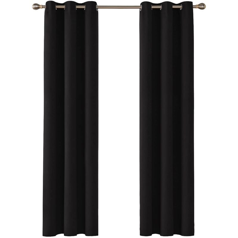 Rideaux occultants isolants, design moderne à œillets, rideaux pour chambre de garçon, 107 x 160 cm (l x h), noir, 2 pièces