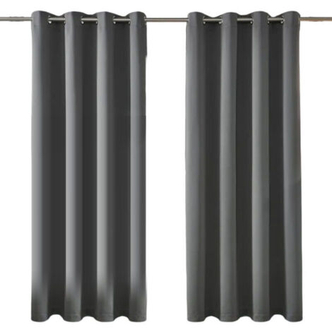 Rideaux Occultants Longs pour Salon - Lot de 2 Panneaux à Oeillets Isolants Assombrissants - Gris Foncé 132x183cm