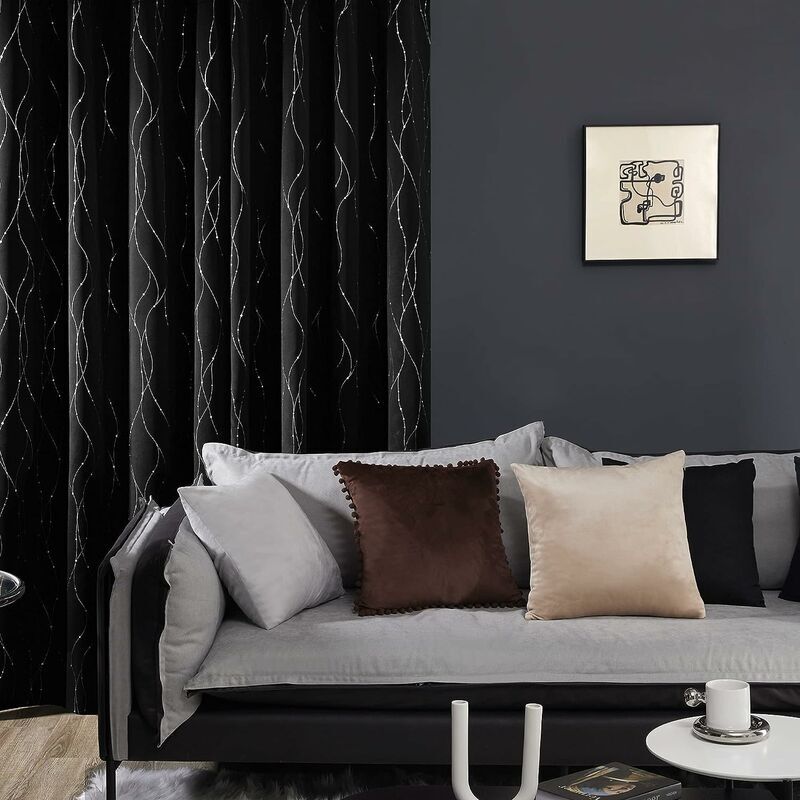 Rideaux Occultants Noir - Rideaux à Oeillets Isolation Thermique Lumière / Draperies Tombé Lourd pour Chambre à Coucher, L 132 x H 160 cm, Gris, 1