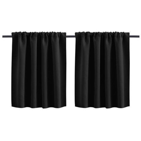 Rideaux occultants pour cuisine, 76x60cm, polyester noir, passe-tringle.