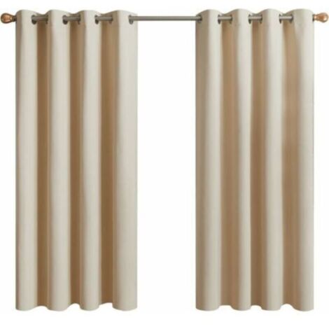 Rideaux occultants thermiques à oeillets – 2 panneaux courts 132 x 155 cm, beige écru, isolation anti-froid et anti-bruit