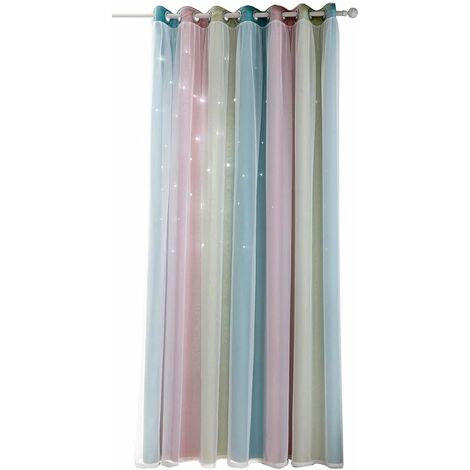 Rideaux Occultants Thermiques Isolants avec Etoiles 100Polyester,pour Salon,Chambre,Chambre d'enfants,Rose,1 Pièce L 134CM H 210CM