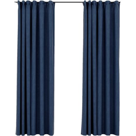 Rideaux occultants，Rideaux anti-lumière aspect lin avec crochets 2 pcs Bleu 140x225cm CFW69956