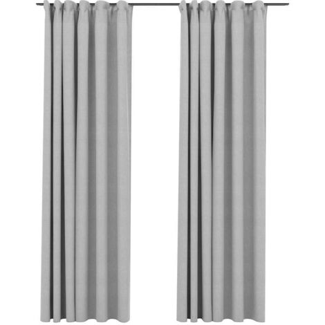 Rideaux occultants，Rideaux anti-lumière aspect lin avec crochets 2 pcs Gris 140x225cm CFW82678