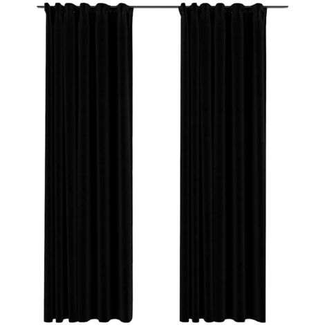 Rideaux occultants，Rideaux anti-lumière aspect lin avec crochets 2 pcs Noir 140x225cm CFW14086
