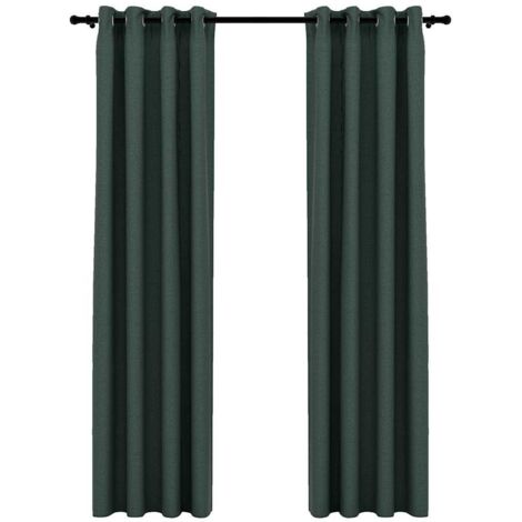 Rideaux occultants，Rideaux anti-lumière Aspect lin avec œillets 2 pcs Vert 140x225cm CFW47030