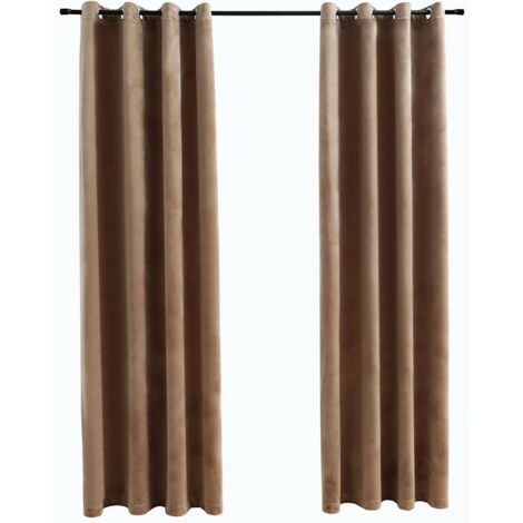 Rideaux occultants,Rideaux anti-lumière avec anneaux 2 pcs Velours Beige 140x245 cm CFW72433